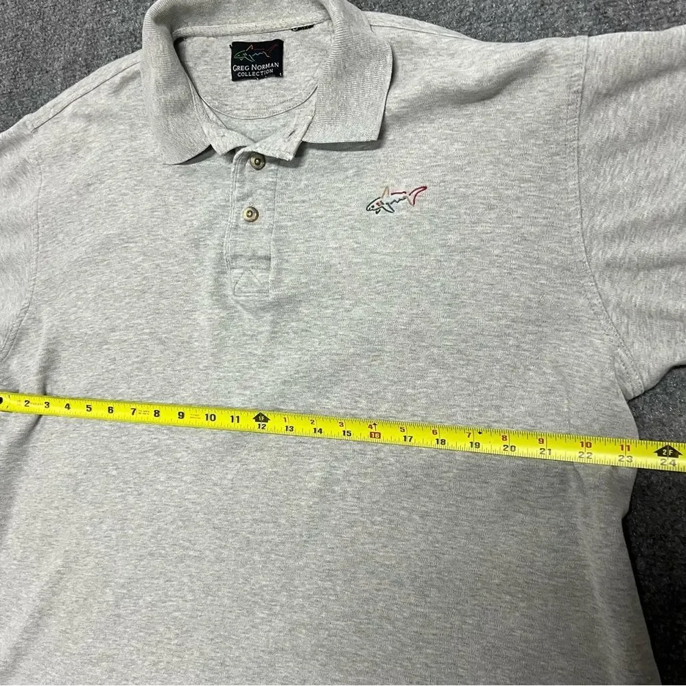 Vintage Greg Norman Collection Rainbow Shark Logo Polo Shirt Mens XL Gray Golf